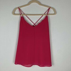 Naked Zebra Womens M Hot Pink Scalloped Edge Tank Top Cami Blouse Strappy Barbie